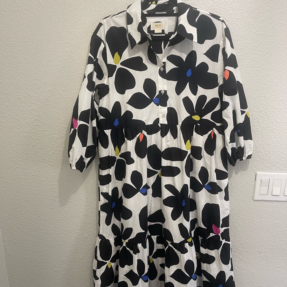 Maeve Black and White Floral Dress